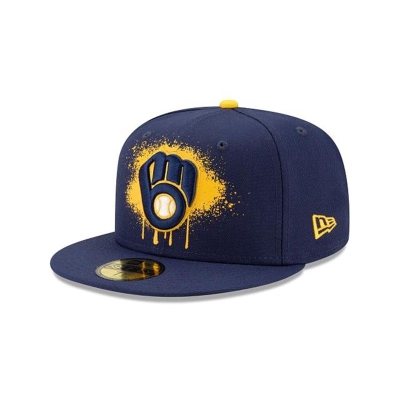 Blue Milwaukee Brewers Hat - New Era MLB Drip Front 59FIFTY Fitted Caps USA9468507